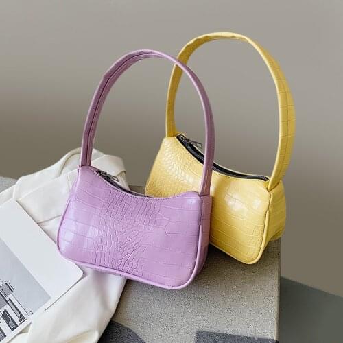 Retro PU Leather Soft Ladies Small Shoulder Bags Fashion Crocodile Pattern Women Baguette Purse Handbags Girls Mini Armpit Bag