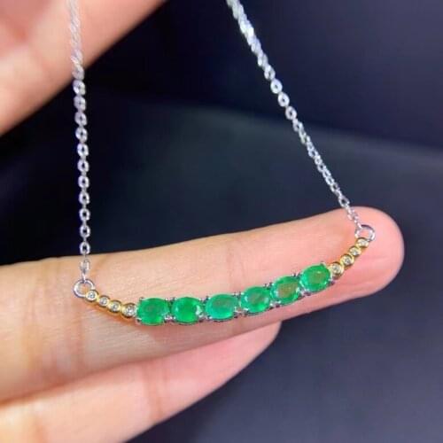 Natural green Emerald stone Necklace natural gemstone Pendant Necklace S925 silver trendy smiling face row woman party Jewelry