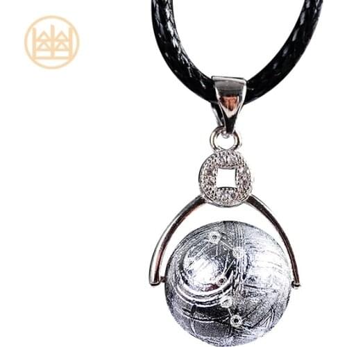 Genuine Natural Gibeon Iron Meteorite Moldavite Pendant 10mm 12mm Round Sphere Carved Women Men Necklace AAAAA