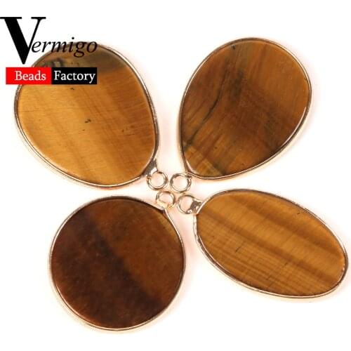 Natural Yellow Tiger Eye Stone Water Drop Round Oval Shape Charms Pendants For Diy Jewelry Making Necklace Bracelets