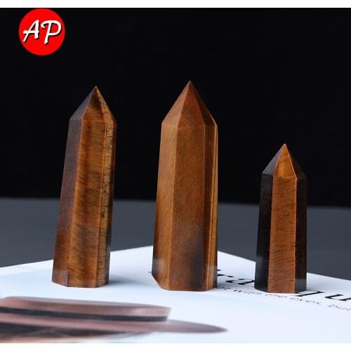 5-8cm Natural Golden Halo Quartz Column Tigereye Crystal Point Energy Healthy Wand Obelisk Diy Guard Gift