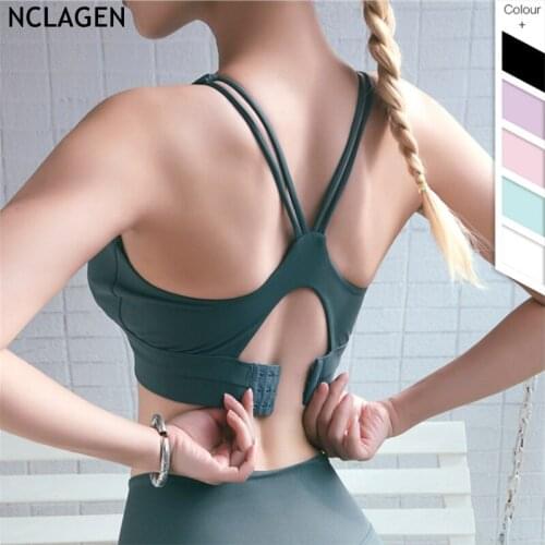 NCLAGEN Women Yoga Bra Adjustable Sportswear Stretchy Crisscross Beautiful Back Sport Push-up Running Bodybuilding Halter