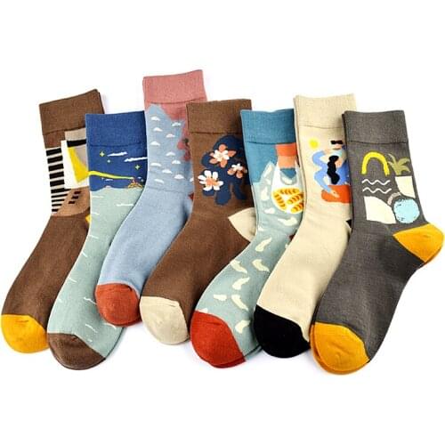 2020 Novelty Streetwear Embroidered Funny Winter Cotton Men Women Socks Cartoon Happy Pattern Cute Warm Japanese Wild Short Sock