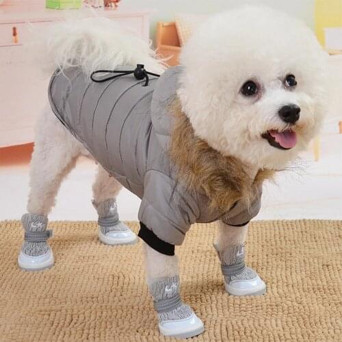 Medium and Small Dog Hooded Clothes Soft Fur Hood Puppy ClothingWinter Warm Pet Dog Coat Down Cotton-Padded Jacket