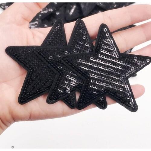 Wholesale 10Pcs Black Star Sequins Patches For Clothing Iron On Patch Embroidered Appliques DIY Apparel Sewing Sequins Stickers