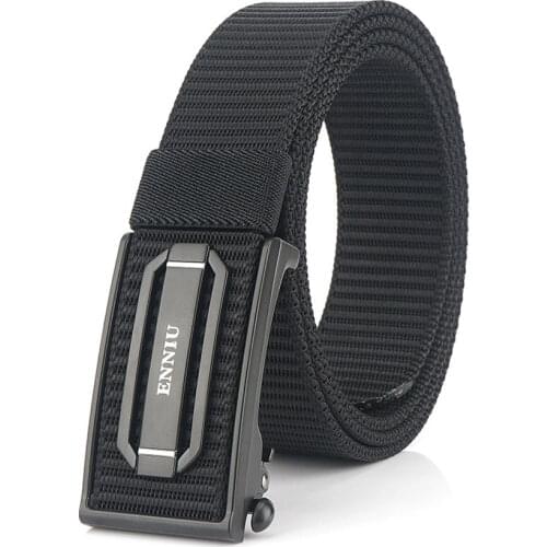 New Trend Mens Belt Top Quality Nylon Belt Alloy Automatic Buckle Comfortable Casual Black Long Waistband For Trousers Pants