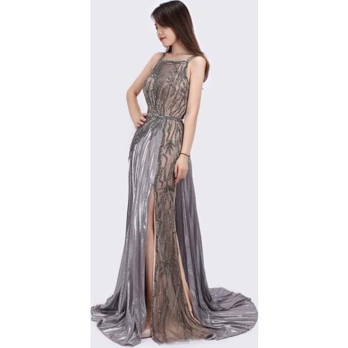 Luscious Delia 2021 Dubai Grey Luxury Sexy Evening Dresses Beading Sequined A-Line Formal Gowns For Women Party