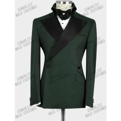 Latest Coat Pant Designs 2021 Slim Fit Dark Green Smoking Jacket Party Tuxedo Male Dress Double Breasted Wedding Groom Men Suits