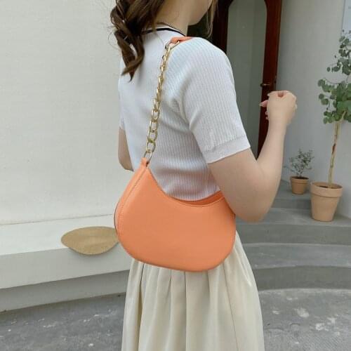 Armpit Baguette Bag Women Handbag PU Leather Underarm Shoulder Bag Fashion Chain Strap Female Half Moon Subaxillary Bag Clutch