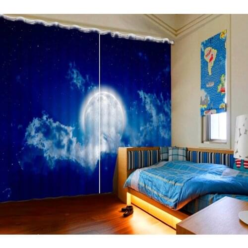 Moonlight curtaind dark blue curtains Nature personality style alley photo print 3d curtain Mediterranean Garden Door curtain