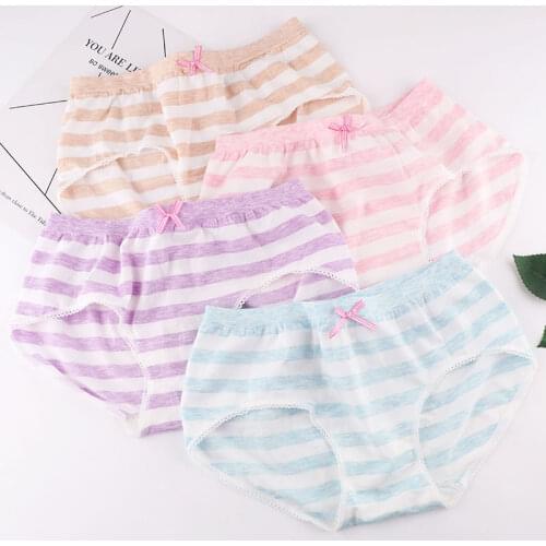 Little Fresh Girls Knickers Colored Cauces Cotton Underwear Striped Panties Girls Sweet Comfortable Mid-waist Ladies Briefs