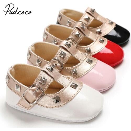 Pudcoco Newborn Baby Girls Bow Princess Shoes Soft Sole Crib Leather Solid Buckle Strap Flat With Heel Baby Shoes 4 Colors