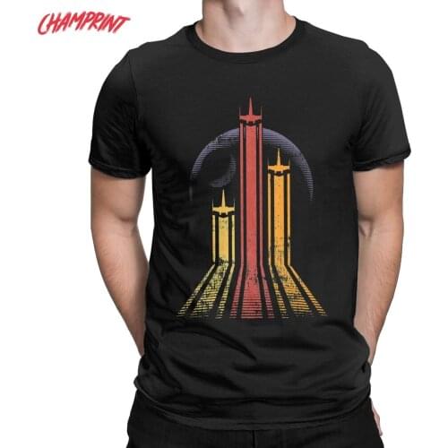 Retro Galactic T-Shirt Men Death Star Spaceship Novelty Pure Cotton Tees Round Neck Short Sleeve T Shirt Gift Idea Clothes