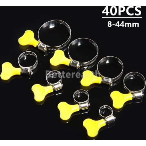 40PCS 8 Sizes Stainless Steel Pipe Hose Clips Spring Clamps Fuel Line Hose Water Pipe Air Tube Set Assortment 8-44mm