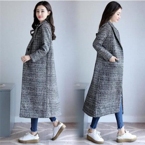 New Autumn Women Wool Slim Coat Vintage Plaid Single Button Coat Casual Ladies Loose Turn-down Collar Coats For Women