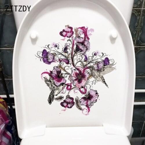 ZTTZDY 21.9×24.5CM Hummingbird Art Flower Branch Toilet WC Decoration Home Room Wall Stickers T2-1353