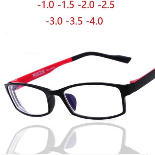 -1 -1.5 -2 -2.5 -3 -3.5 -4 Square Finished Myopia Glasses Women Men Vintage PC Short-sighted Nearsighted Black Frame Red Leg