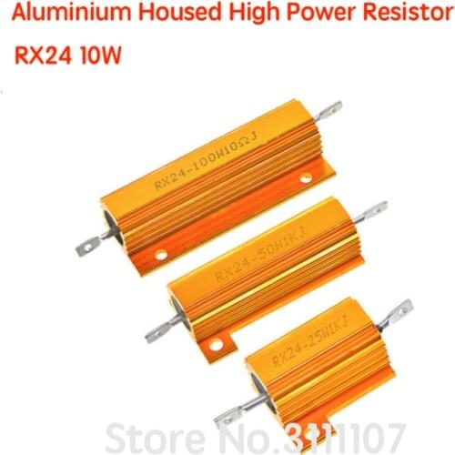 2PCS RX24 10W Aluminum Power Metal Shell Case Resistor Shell Heatsink 1 2 3 4 5 10 20 50 100 200 1K ohm Multiple Resistance