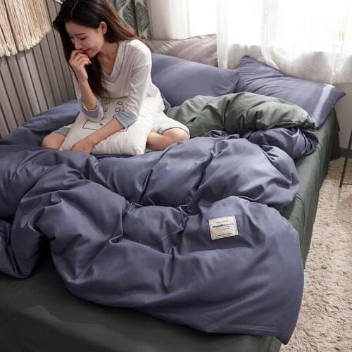 220X240cm AB Side Bedding Set King Duvet Cover Dark blue +gray 4pcs Solid color BedClothes Adult Bed Set Man Duvet Flat Sheet
