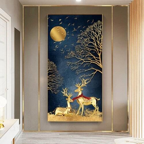 Round full diamond landscape 5D diamond painting cartoon golden deer DIY diamond embroidery set decoration ornaments