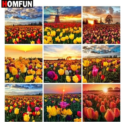 HOMFUN Diy 5d Diamond Painting "Tulip landscape map" Cross Stitch Square Round Diamond Embroidery Handwork Rhinestone Art