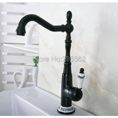 Black Oil Rubbed Bronze Kitchen Faucet Swivel Spout Wash Basin Faucets Cold and Hot Water Mixer Tap Lnf650