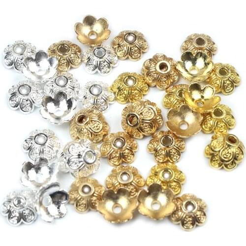 50PCS Gold Silver Color Flower Petal Beads Caps End Spacer Torus Alloy Bead For Charms Jewelry Making Accessories DIY Supplies