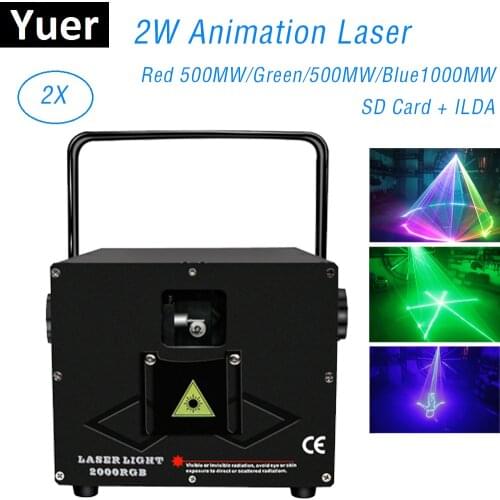 2W DMX RGB ILDA Animation Laser Projector Scanner Professional Stage Lighting DJ Disco Bar Club Party Wedding Effect + SD Card