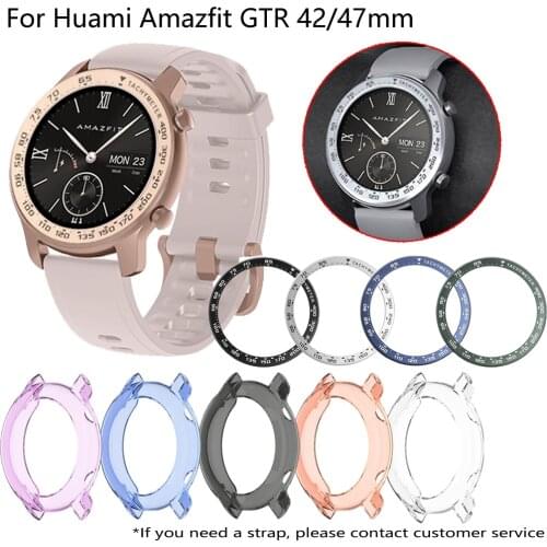 For huami Amazfit GTR 42 47mm Stainless Steel Watch Bezel Ring Dial Scale Speed Tachymeter TPU Protective Case Anti-collision