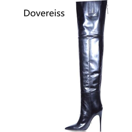 Dovereiss Fashion Womens Shoes Winter New Pointed Toe Stilettos Heels Sexy Elegant Zipper Over The Knee Boots Big Size 45 46