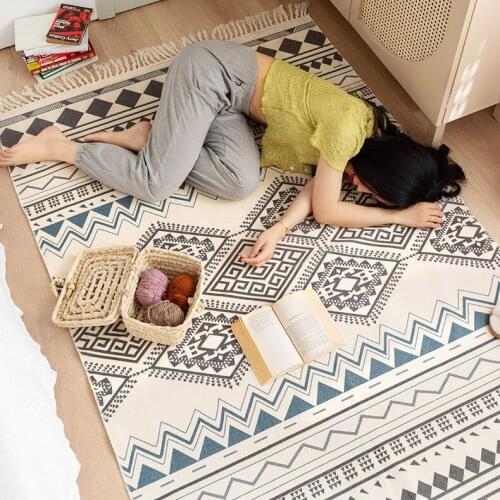 Rugs And Carpets For Living Room Retro Cotton Linen Anti-Slip Bedroom Floor Carpet Mat Area Rug Boho Home Hallway For Decoration