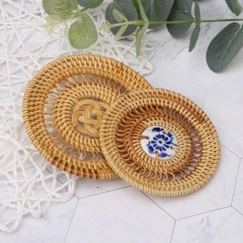 Creative Round Rattan Tea Coasters Mat For Cup Placemat Dish Kung Fu Tea Accessory