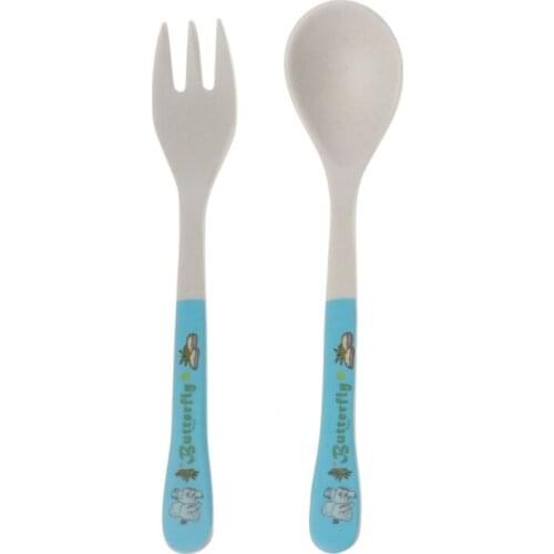 2pcs/Set Bamboo Fiber Environmental Protection Creative Cute Spoon Fork Children Gift Tableware Baby Spoon Fork