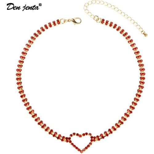 Fashion Rhinestone Choker Necklace Women Girl Heart-Shaped Clavicle Chain Wedding Accessories Chain Gold Color Chokers Jewelry