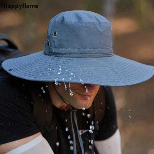Mens Waterproof Fabric Mountaineering Hat Male Anti-UV Sun Hats Outdoor Fishing Cap Wide Brim Caps Bucket Hat Boonie Hat Gorros