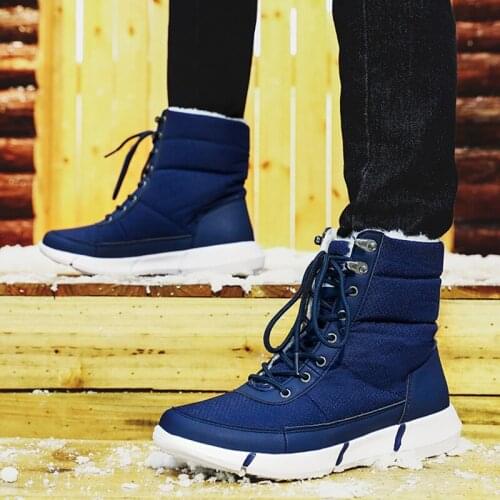 2021 New fashion mid-calf shoes men snow boots lace-up winter ankle boots men shoes round toe warm fur solid winter boots men