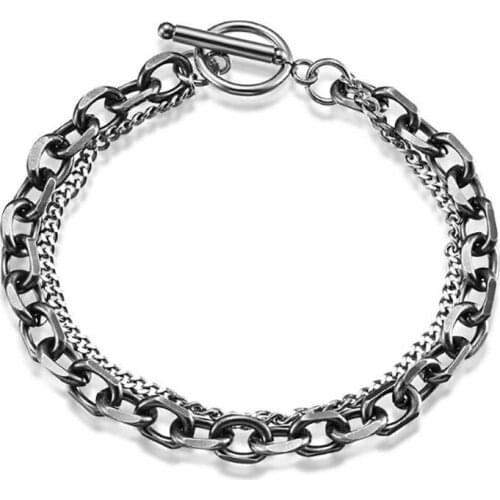 Stainless Steel Vintage Splicing Chain Link Men Punk Rock Bracelet Bangle Jewelry Gift For Him