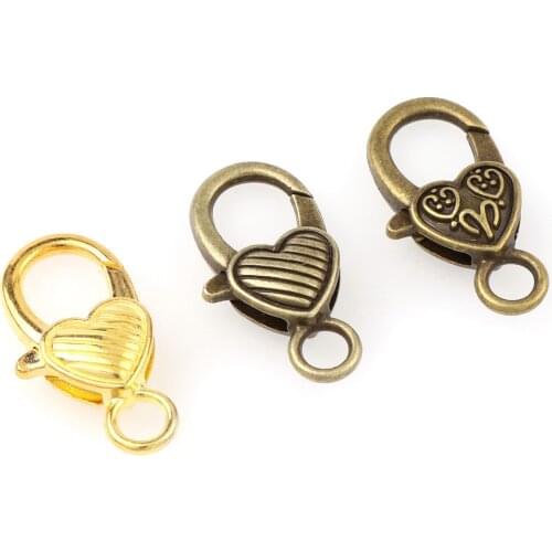 New Fashion 10pc Gold Bronze Color Heart Shape Lobster Clasps Hook Key Chain Components DIY Jewelry Bracelet Making Accessories