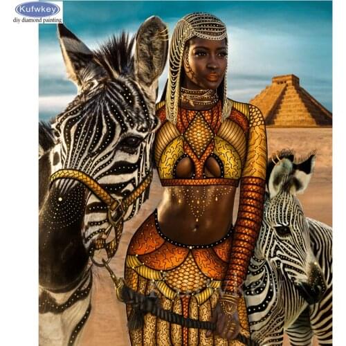 New arrival Diamond Embroidery African woman and zebra Diy Diamond Painting Cross Stitch Full Square Diamond Mosaic Room Decor