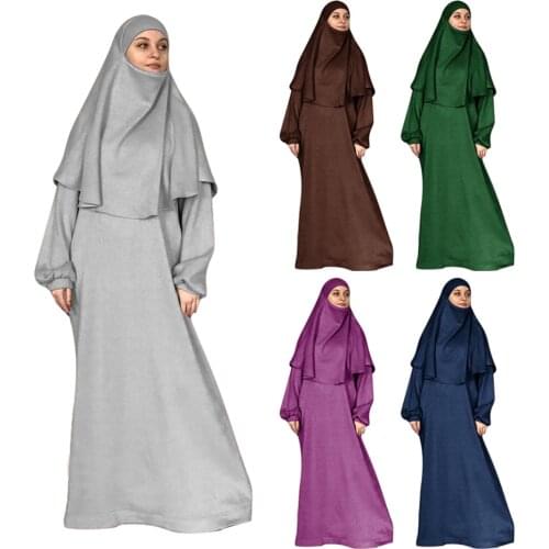 Full Cover Ramadan Abaya Muslim Prayer Garment Hijab Dress 2pcs Niquabs Burka Burqa Middle East Islamic Hajj Worship Service New