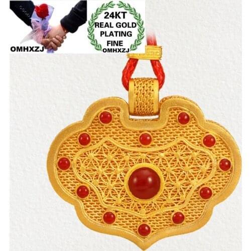 OMHXZJ Wholesale CA390 European Fashion Hot Woman Man Party Birthday Wedding Gift Vintage Long Life Lock 24KT Gold Pendant Charm