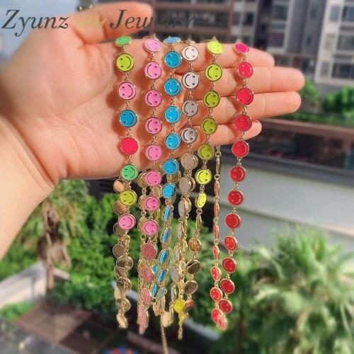 5PCS, Colorful Enamel Happy Smiley face chain necklace, Rainbow Smile necklace chain, Link Chain Necklace For Women Girl Jewelry
