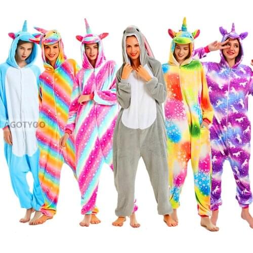 Unicorn Pajamas Sets Flannel Cute Animal MashiMaro Rabbit Pajamas Women Winter Unicornio Pyjamas Sleepwear Homewear