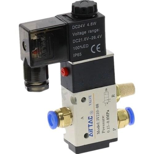 Pneumatic Fittings 3 Way 2 Position Air Directional Control Solenoid Valve 3V210-08 DC12V DC24V AC110V AC220V Muffler