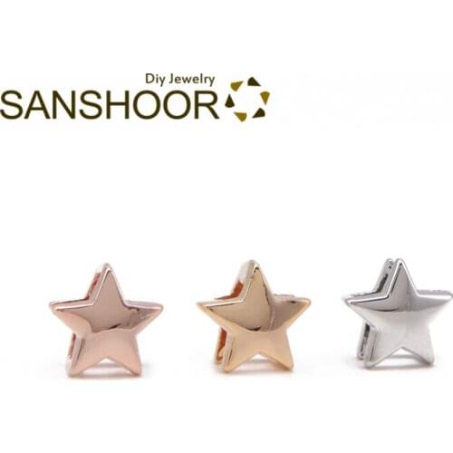 SANSHOOR Plain Star Slide Charms Kids Size Fit 8mm Width Keeper Bracelet Wrap Leather Wristband For Toddler Summer Jewelry 6pcs