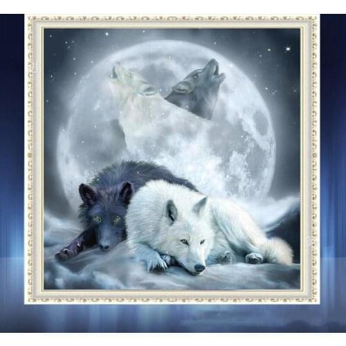 Full Square/Round Drill 5D DIY Diamond Painting "Yin Yang Wolf & Full Moon" Embroidery Cross Stitch Mosaic Rhinestone Decor