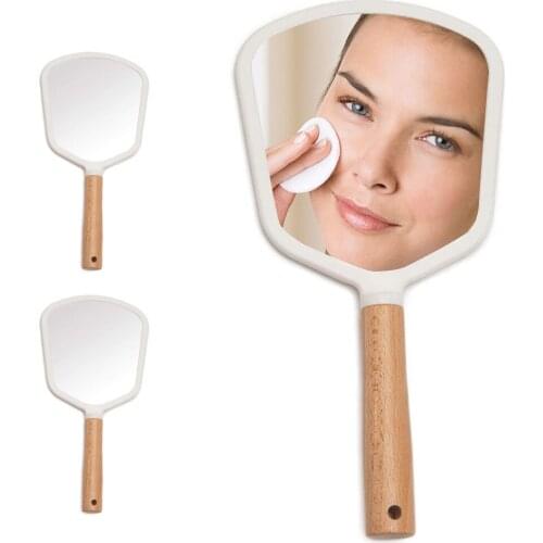 Portable Wooden Handle Vanity Mirror Handheld Mirror All-Round Makeup Mirror Cosmetic Hand Held Mirror Magnifier Mirror