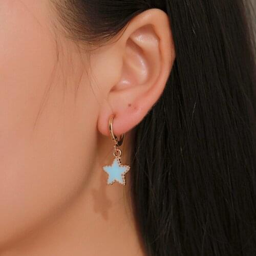 Simple Blue Star Golden Alloy Hollow Beads Women Dangle Earrings & Drop Earrings