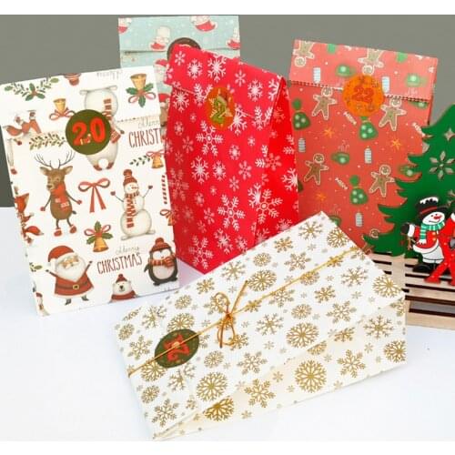 24 Days Christmas Advent Calendar Bags Set Paper Christmas Gift Bag with Stickers DIY Candy Storage Pouches Navidad Decoration