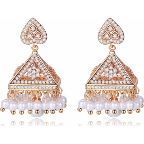 LosoDo Earrings fashion Original India Woman middleTower Earnail Pendant Zircon Heart-Shaped Pearl Ear Pendant jhumka Earrings
